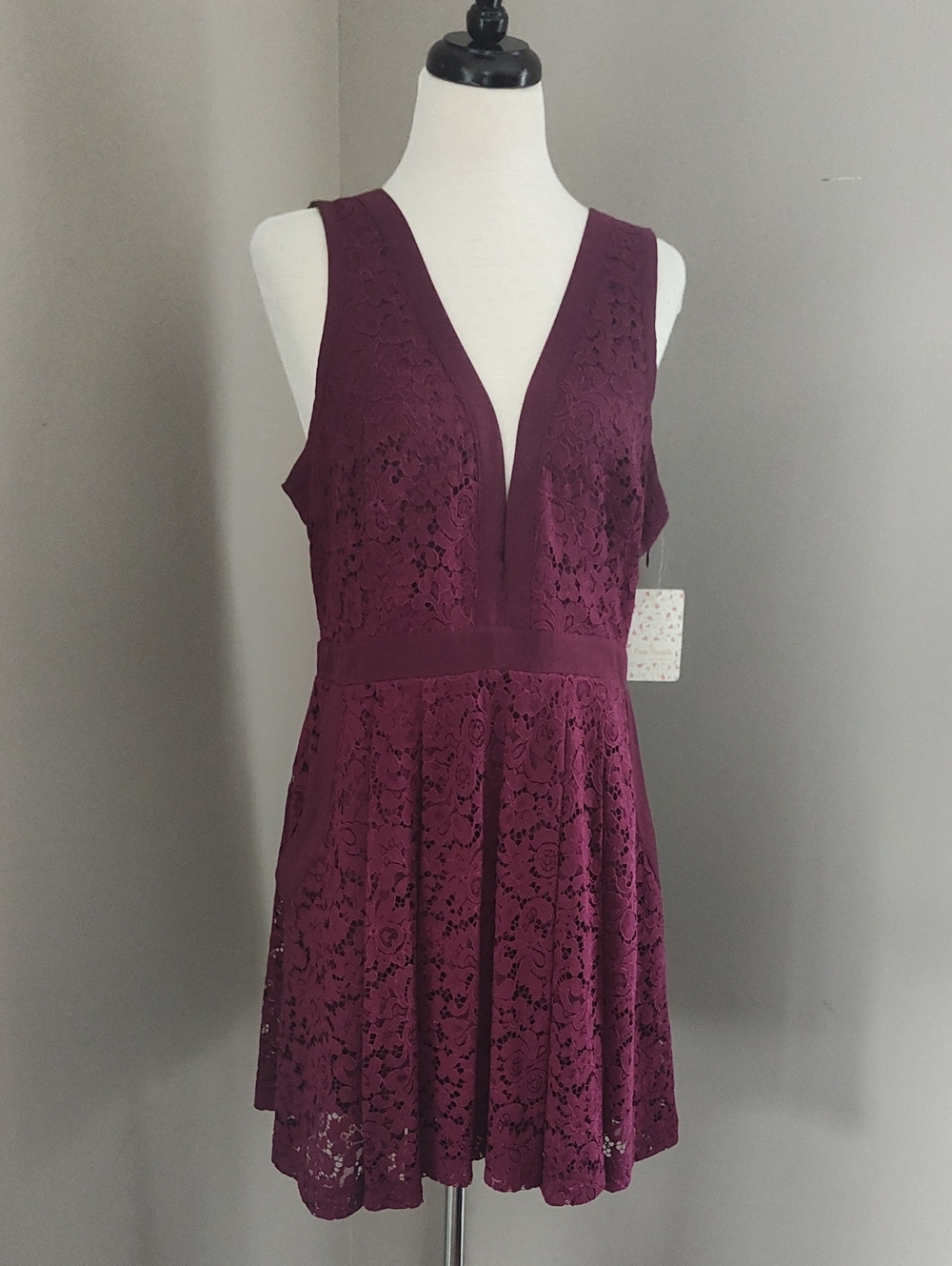 Free People Deep Plum Lace Mini Dress With Cut Out Back Details